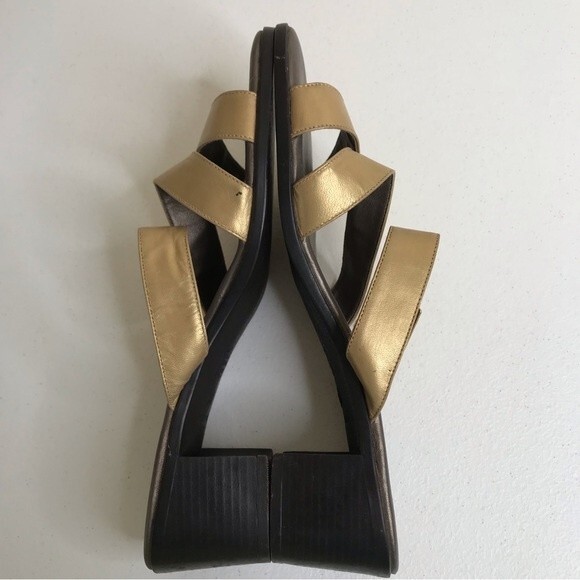 Unisa Gold Three Strap Block Heel Leather Sandal Women Size 8 Made in Brazil - Picture 5 of 16